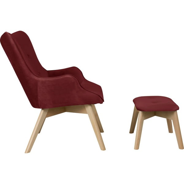 Fotoliu cu taburet roșu cu tapițerie din catifea Niko – Ropez-image-3
