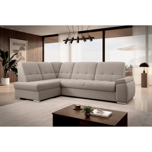 Colțar bej extensibil/cu spațiu de depozitare cu tapițerie din catifea (cu colț pe partea stângă/în formă de ”L”) Sado – ELTAP-image-4