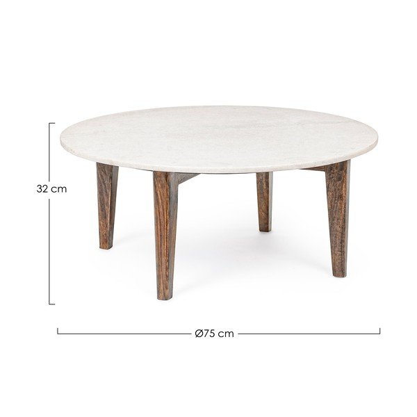 Măsuță de cafea albă/în culoare naturală rotundă cu blat din marmură ø 75 cm Sylvester – Bizzotto-image-2