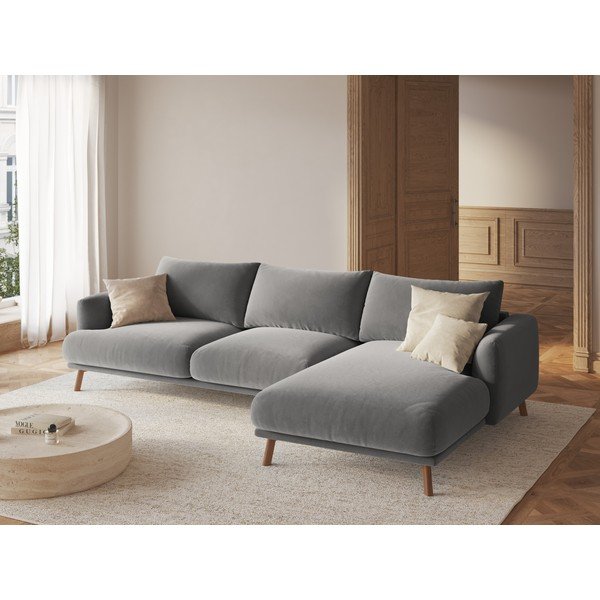 Colțar gri cu tapițerie din catifea (cu colț pe partea dreaptă/cu șezlong) Naomi – Micadoni -image-1