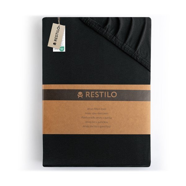 Cearceaf negru din jerseu cu elastic 140x200 cm Amber – Restilo-image-4