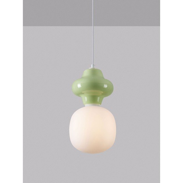 Lustră albă/verde-deschis din ceramică cu abajur din sticlă ø 18 cm Clio – Nova Luce-image-1