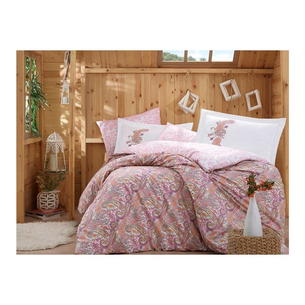 Lenjerie de pat cu cearșaf Giulia, 200 x 220 cm, roz
