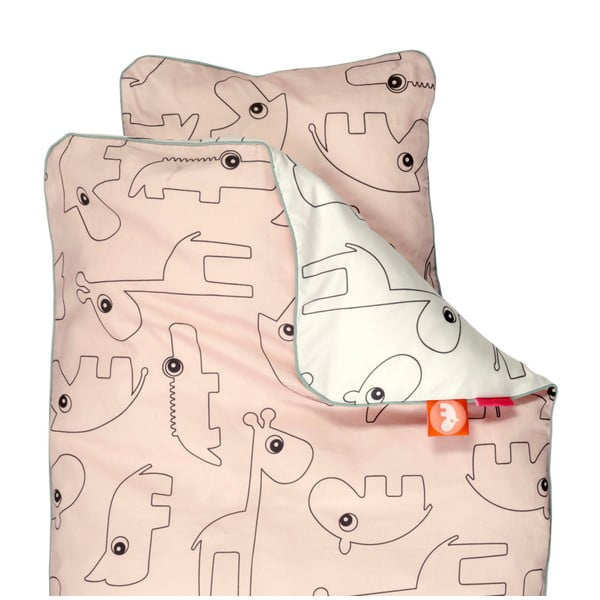 Lenjerie de pat pentru copii Done by Deer Contour, 80 x 100 cm, roz