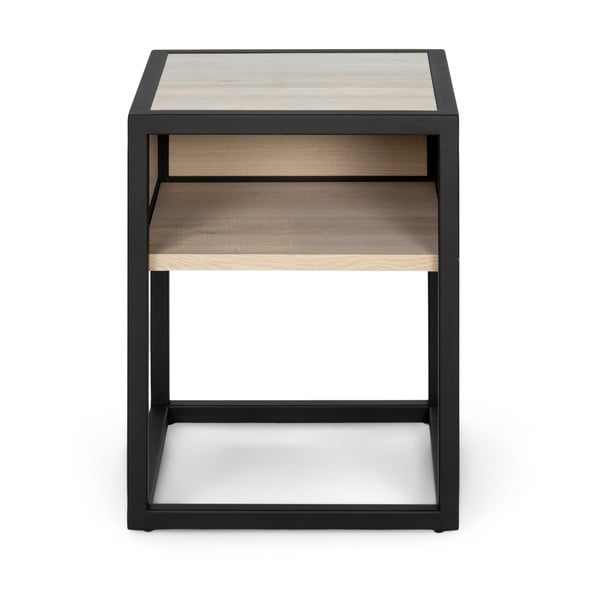 Noptieră negru-natural cu rafturi cu blat din lemn de stejar Diva – Spinder Design