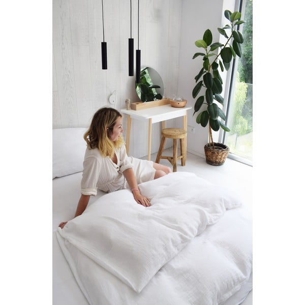 Lenjerie de pat albă din muselină pentru pat de o persoană 140x200 cm Plain Muslin – Butter Kings-image-3