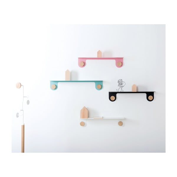 Raft de perete din oțel și detalii din lemn de stejar, cu 2 cârlige Gazzda Hook, lungime 70 cm, verde-image-4