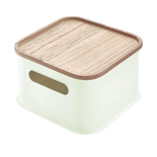 Cutie depozitare cu capac din lemn paulownia iDesign Eco Handled, 21,3 x 21,3 cm, alb