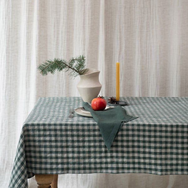 Față de masă din in 140x250 cm Forest Green Gingham – Linen Tales-image-3