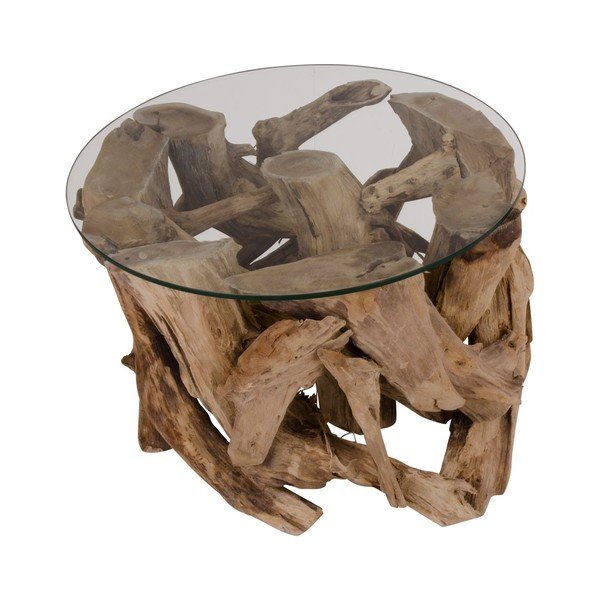 Măsuță de cafea maro rotundă cu blat din sticlă ø 60 cm Grand Canyon – House Nordic-image-3