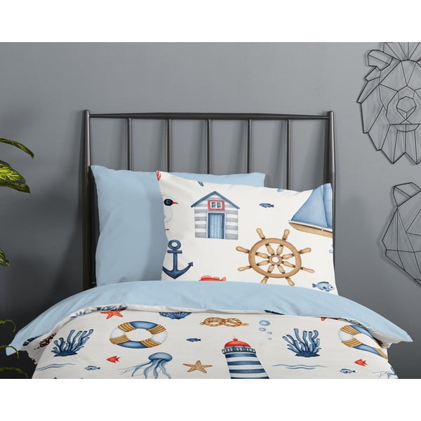 Lenjerie de pat pentru copii albastră-crem din bumbac pentru pătuț 100x135 cm Ahoy – Good Morning-image-2