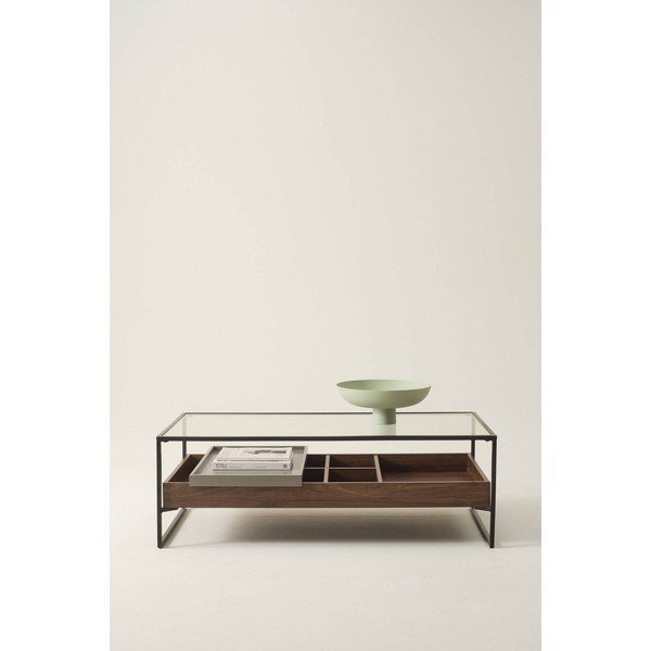 Măsuță de cafea în culoare naturală închisă cu blat din sticlă 60x120 cm Sveg – Jotex-image-2