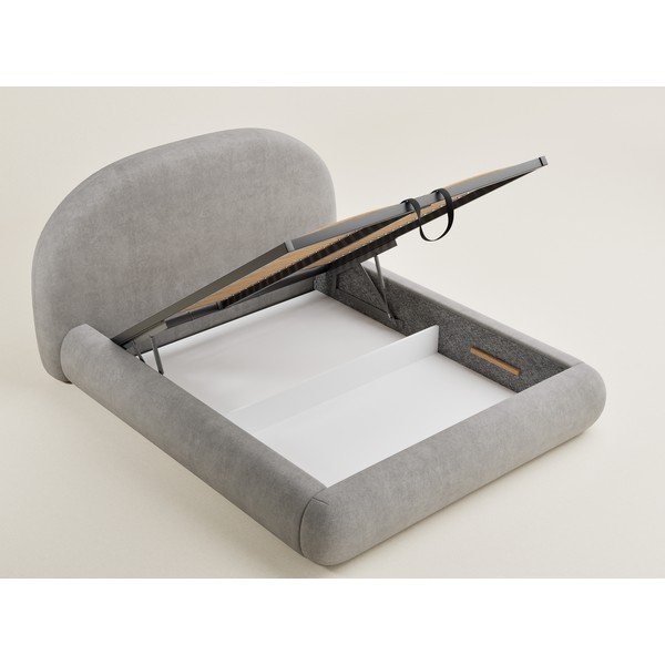 Pat matrimonial grej tapițat cu spațiu de depozitare cu somieră 180x200 cm Maumere – Maison de Rêve-image-3