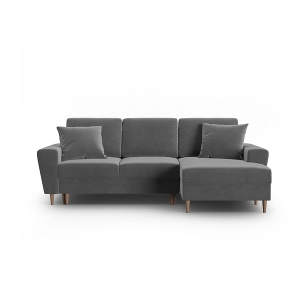 Colțar gri deschis extensibil, cu spațiu de depozitare cu tapițerie din catifea (cu colț pe partea dreaptă, cu șezlong) Kyoto – Cosmopolitan Design