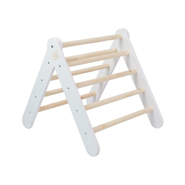 Triunghi Pikler de cățărat alb din lemn de pin 60x60x60 cm Montessori – Meowbaby