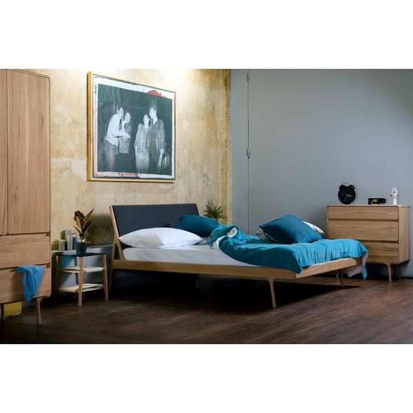 Pat matrimonial negru/în culoare naturală din lemn masiv de stejar 140x200 cm Fawn – Gazzda-image-1