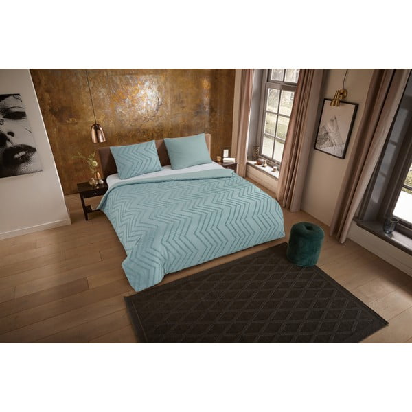 Lenjerie de pat verde-deschis din microfibră pentru pat dublu/extinsă 200x220 cm Pure Zigzag – Good Morning-image-3