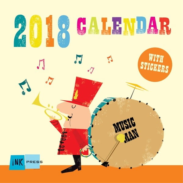 Calendar perete pentru anul 2018 cu notițe adezive Portico Designs Ink Press