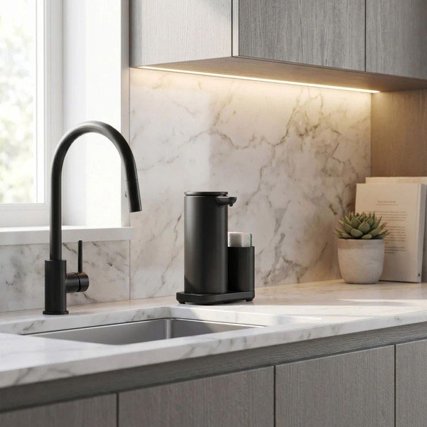 Suport pentru accesorii de spălat negru mat automat din metal – simplehuman-image-1