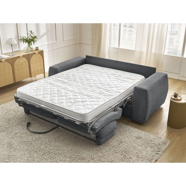 Canapea gri închis pentru dormitul zilnic/extensibilă cu tapițerie din chenille 220 cm Hugo – Bobochic Paris-image-1