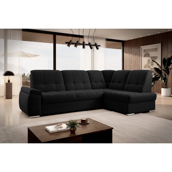 Colțar negru extensibil/cu spațiu de depozitare (cu colț pe partea dreaptă/în formă de ”L”) Sado – ELTAP-image-4