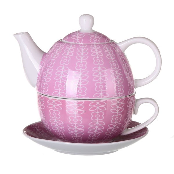 Ceainic cu ceașcă Flowers 450 ml, roz