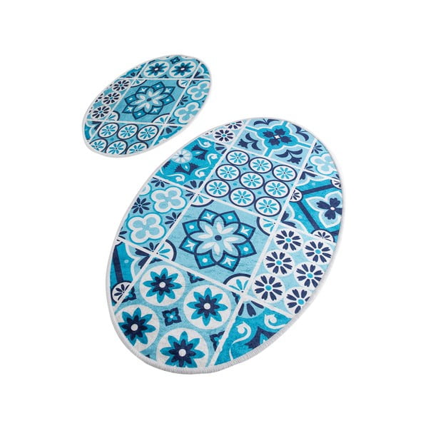 Covorașe de baie albastre 2 buc. 60x100 cm Ceramic – Foutastic