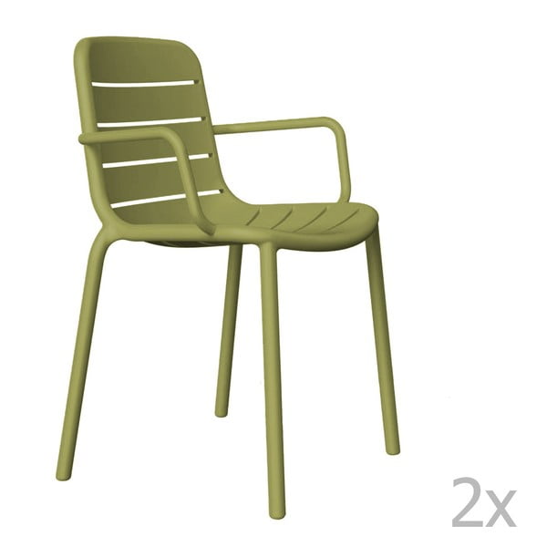 Set 2 scaune grădină, cu cotiere, Resol Gina, verde