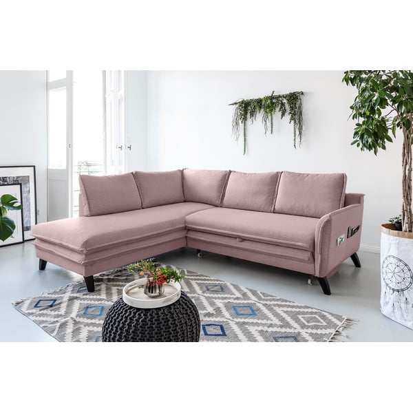 Colțar extensibil cu șezlong pe partea stângă Miuform Charming Charlie L, roz pudră-image-4