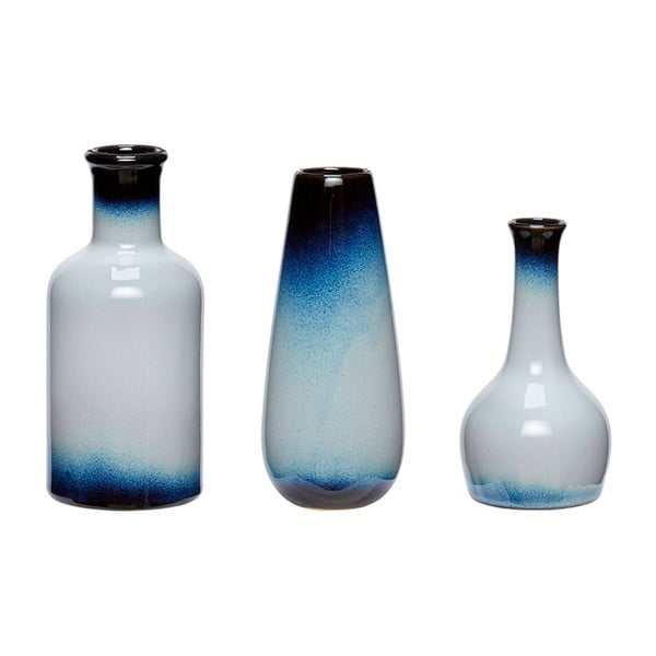 Set 3 vaze din ceramică Hübsch Frej, albastru-alb