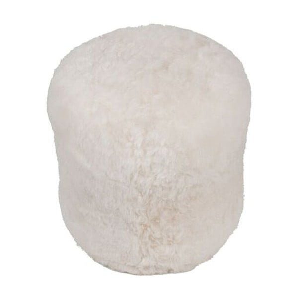 Pouf de blană cu fir foarte scurt Natural White, 42x42x46 cm