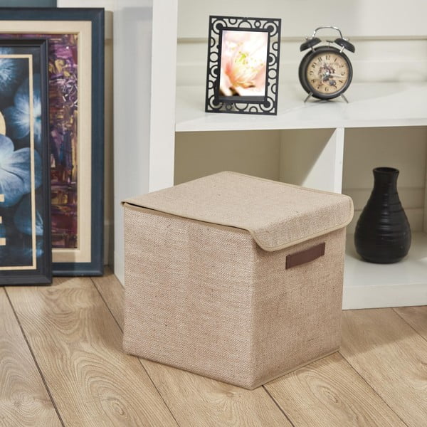 Cutie de depozitare maro deschis din iută cu capac 30x30x30 cm – Mioli Decor-image-1