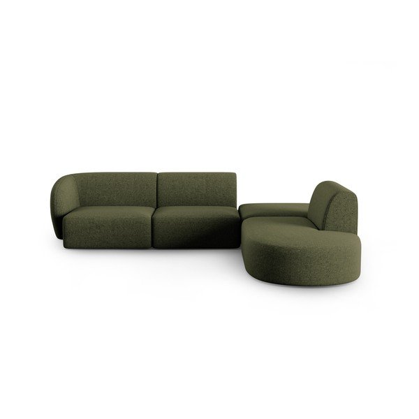 Colțar verde cu tapițerie din chenille (cu colț pe partea dreaptă, în formă de ”L”) Paolo – Milo Casa