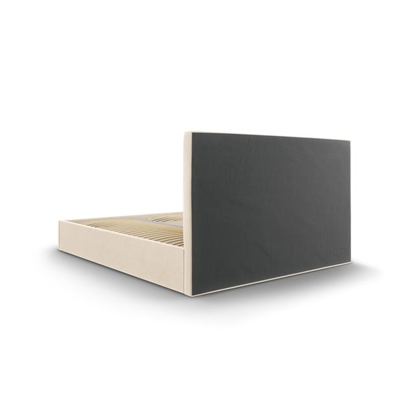 Pat matrimonial 160x200 cm bej tapițat cu spațiu de depozitare cu somieră Juniper – Mazzini Beds-image-4