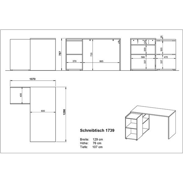 Birou cu aspect de stejar 129x107 cm Olvera - Germania-image-3