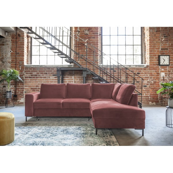 Colțar roz extensibil cu tapițerie din catifea (cu colț pe partea dreaptă) Lofty Lilly – Miuform-image-1