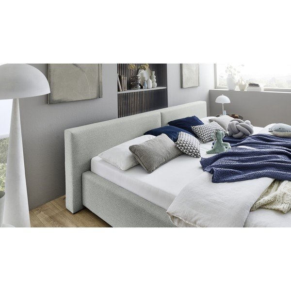Pat matrimonial gri deschis tapițat cu spațiu de depozitare cu somieră 200x240 cm Cube – Meise Möbel-image-2