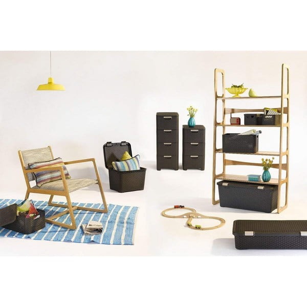 Dulap de baie maro închis înalt din plastic 33x79 cm Rattan – Curver-image-1