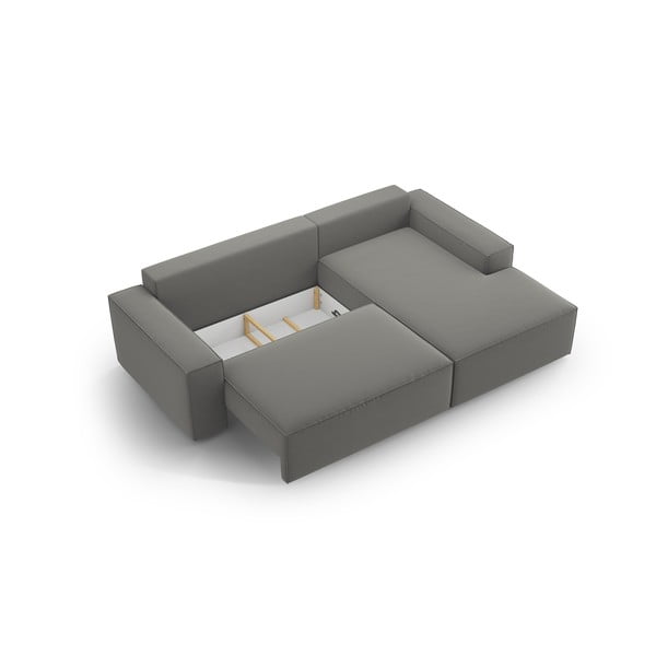 Colțar gri deschis extensibil/cu spațiu de depozitare cu tapițerie din catifea (cu colț pe partea dreaptă/cu șezlong) Jodie – Micadoni -image-4