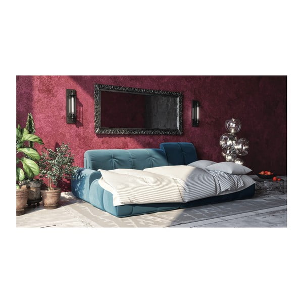 Canapea extensibilă din catifea cu șezlong pe partea stângă devichy Tous, albastru închis-image-3