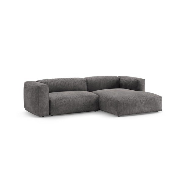Colțar modular gri extensibil cu tapițerie din catifea (cu colț pe partea dreaptă/cu șezlong) – Micadoni -image-4