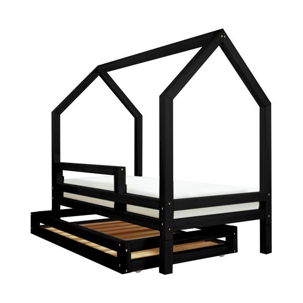 Set sertar și 4 picioare suplimentare pentru pat Benlemi Funny, negru, 80 x 160 cm-image-2