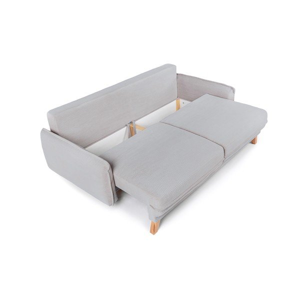 Canapea gri deschis extensibilă/cu spațiu de depozitare cu tapițerie din catifea reiată  218 cm Tori – Bonami Selection-image-3