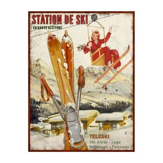 Tăbliță decorativă Antic Line Station de Ski, 25 x 33 cm