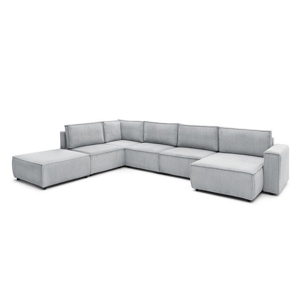 Colțar gri deschis cu tapițerie din catifea reiată  (cu colț pe partea stângă /în formă de "U") Nihad modular – Bobochic Paris-image-3