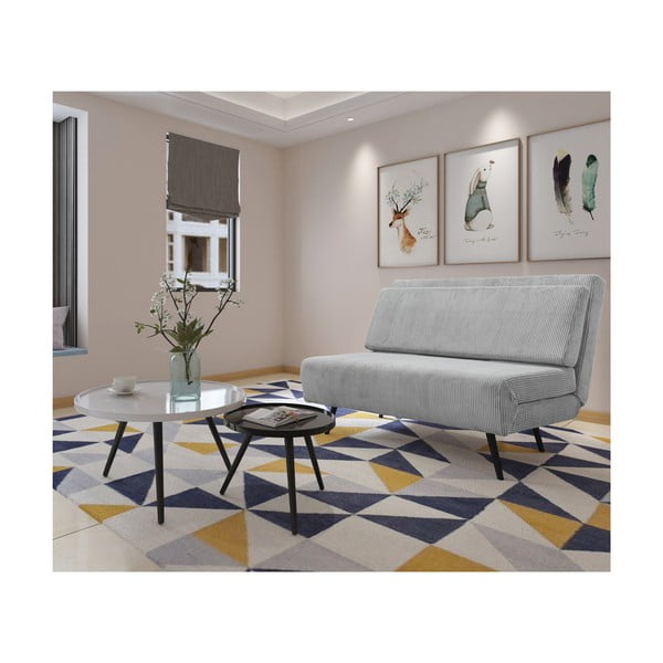 Canapea gri deschis extensibilă cu tapițerie din catifea reiată  140 cm Mallory – Støraa-image-3