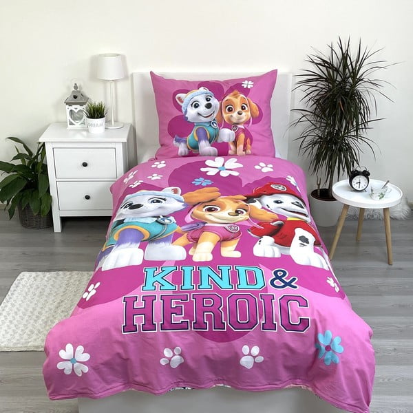 Lenjerie de pat pentru copii roz din bumbac pentru pat de o persoană 140x200 cm Paw Patrol "Heroic" – Jerry Fabrics-image-1