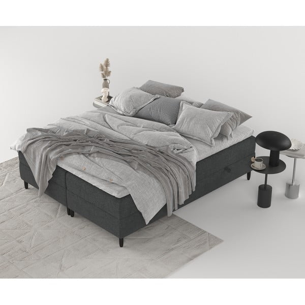 Pat boxspring gri închis cu spațiu de depozitare 140x200 cm Malte – Maison de Rêve-image-2