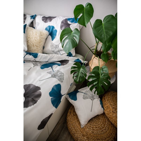 Lenjerie de pat din bumbac satinat Cotton House Ginko, 140 x 200 cm, gri - albastru-image-1
