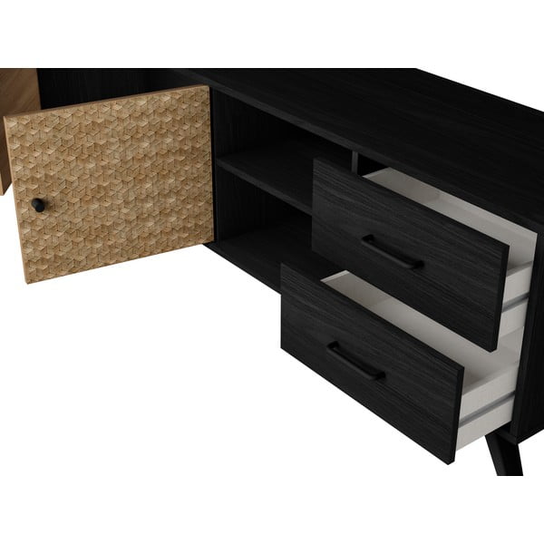Comodă TV neagră cu aspect de lemn exotic 181x53 cm Hanoi - Marckeric-image-1